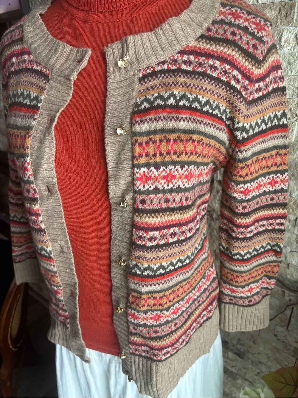 Talbots Autumn Multi-Color Striped Cardigan - Picture 2 of 7
